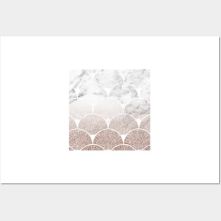 Art Deco elegance - rose gold glitter marble fan Posters and Art